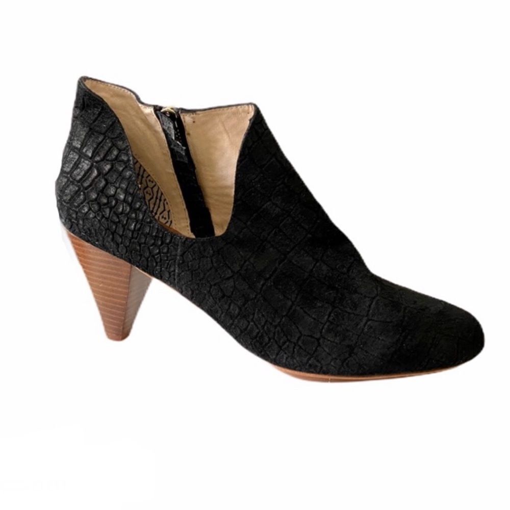 Matt Bernson Jagguar Croc Leather Cutout Heeled Booties